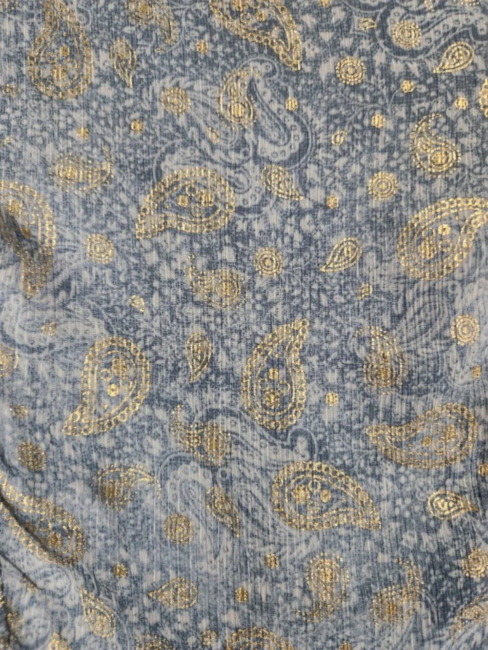 Michael Kors Blue & Gold Paisley-Print Smocked Mini dress Flutter Sleeves small